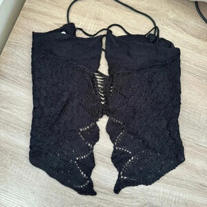 NWT Free People Knit Crochet Halter Top Black Small